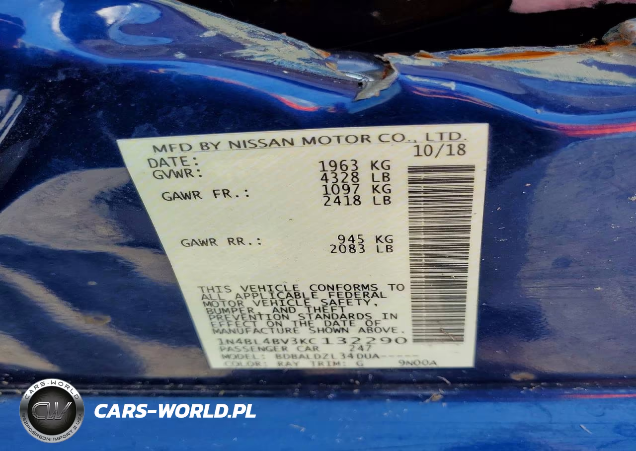 2019 Nissan Altima 2.5 S VIN:1N4BL4BV3KC132290 - 12