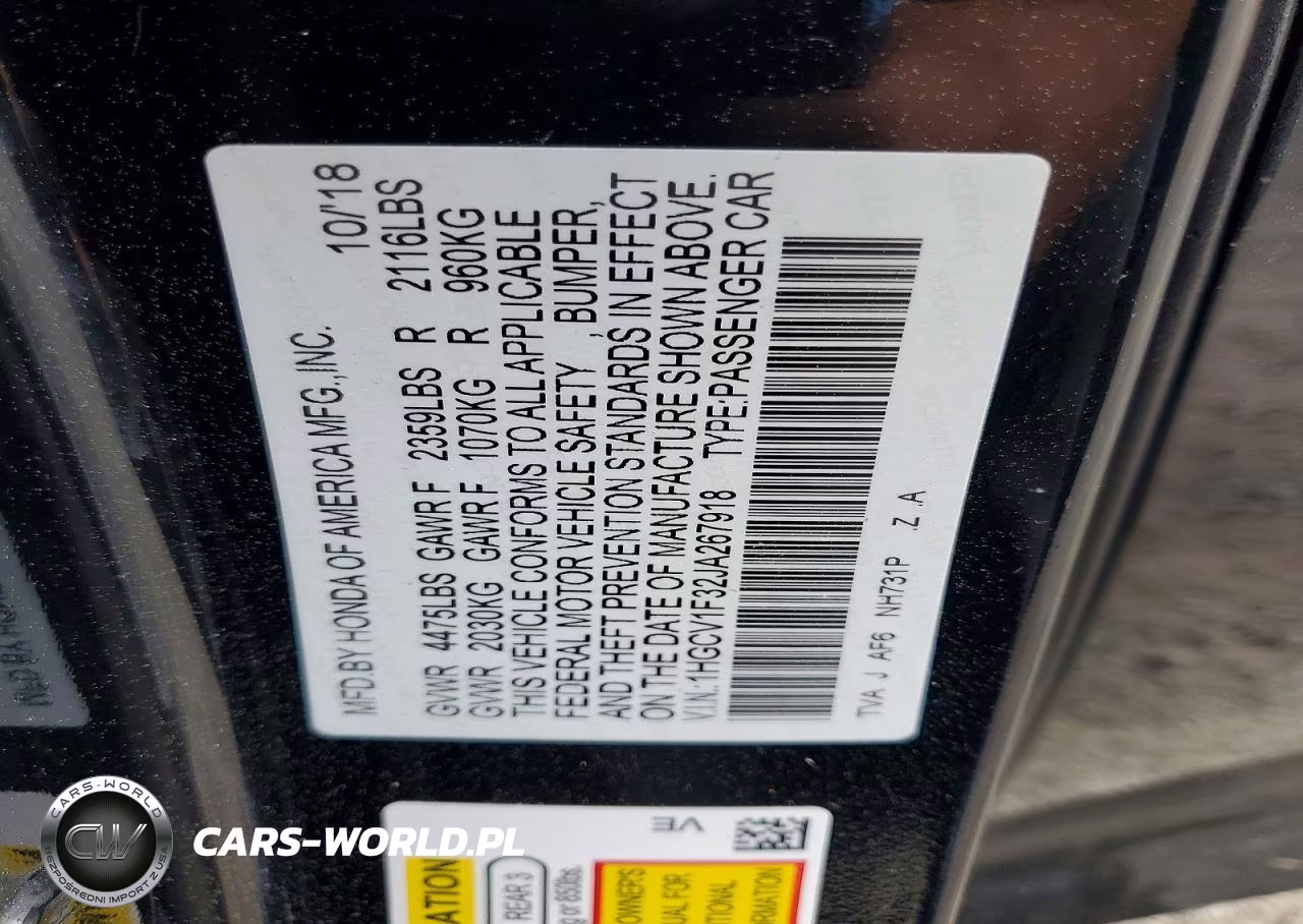 2018 Honda Accord Sport VIN:1HGCV1F32JA267918 - 13