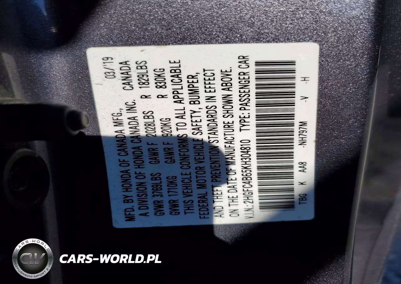 2019 Honda Civic Lx VIN:2HGFC4B65KH304810 - 12