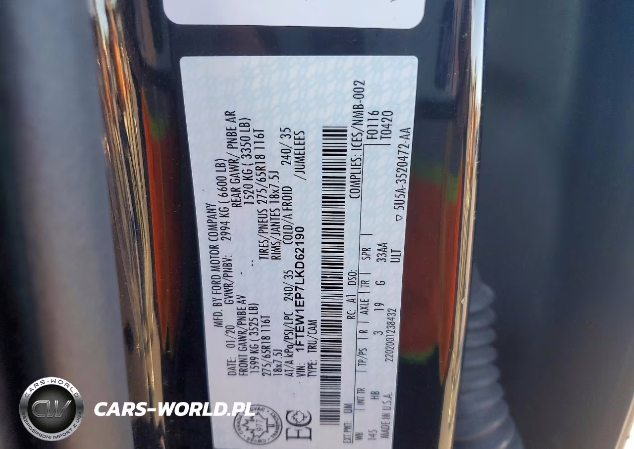2020 Ford F150 Supercrew VIN:1FTEW1EP7LKD62190 - 12