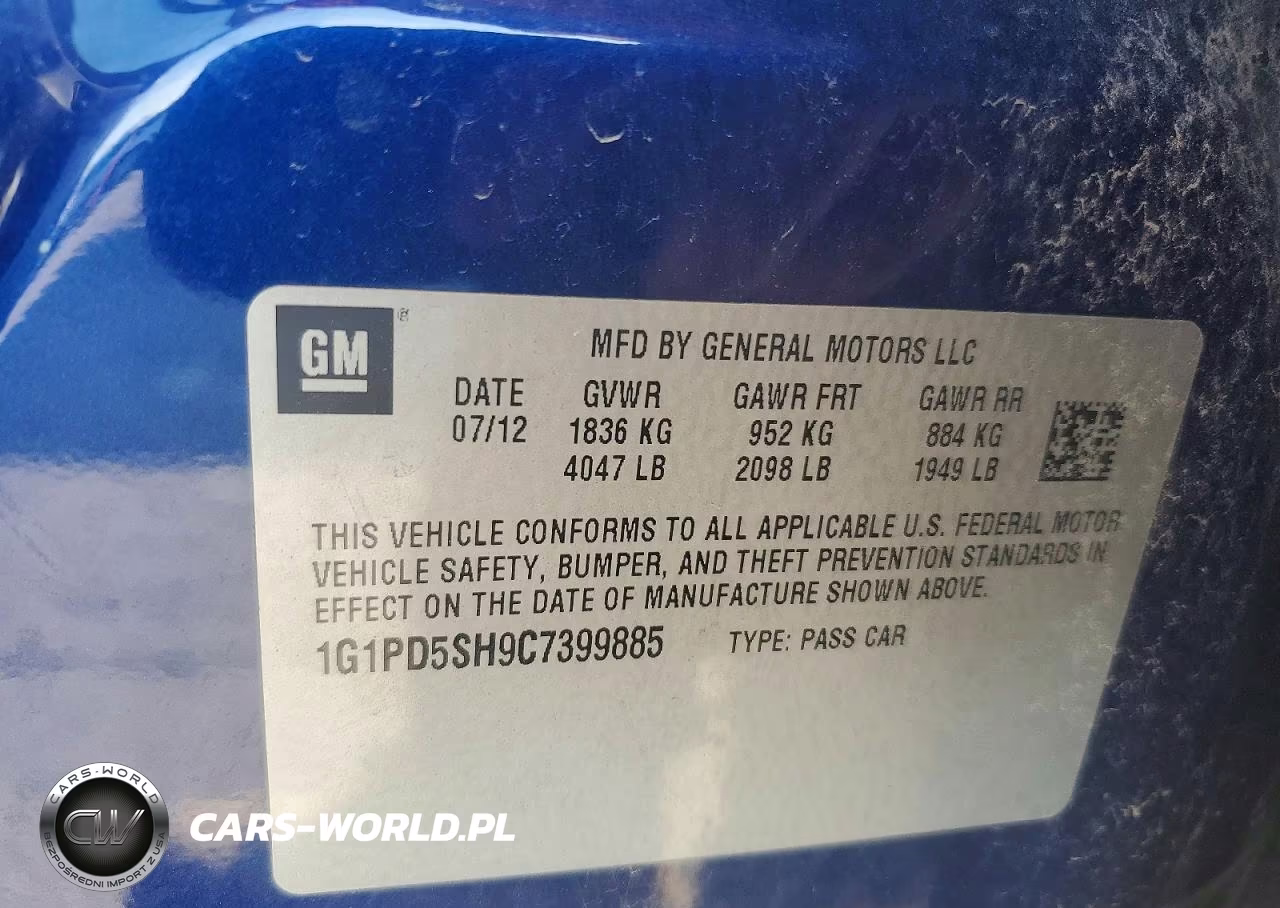 2012 Chevrolet Cruze Ls VIN:1G1PD5SH9C7399885 - 12