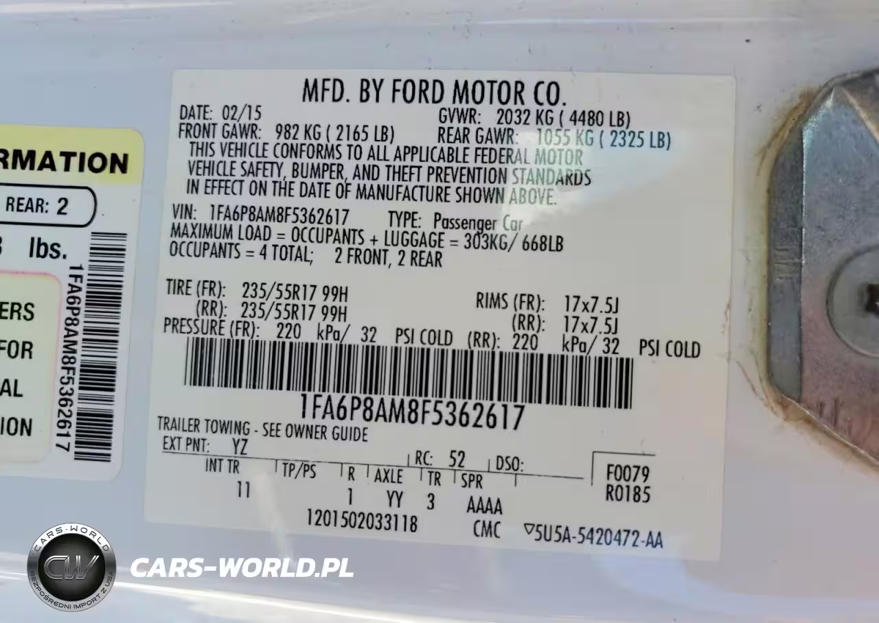 FORD MUSTANG VIN:1FA6P8AM8F5362617 - 13