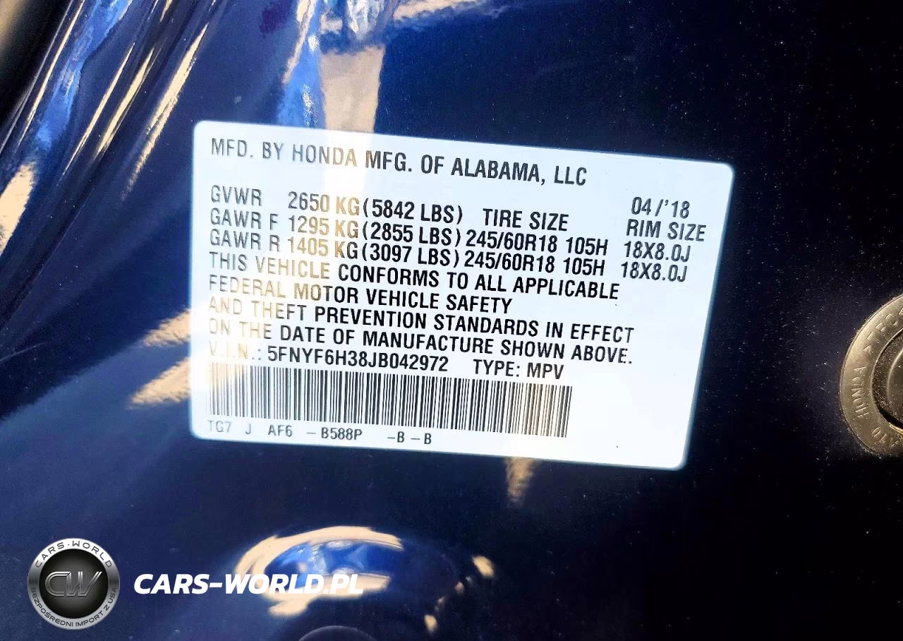 HONDA PILOT VIN:5FNYF6H38JB042972 - 13
