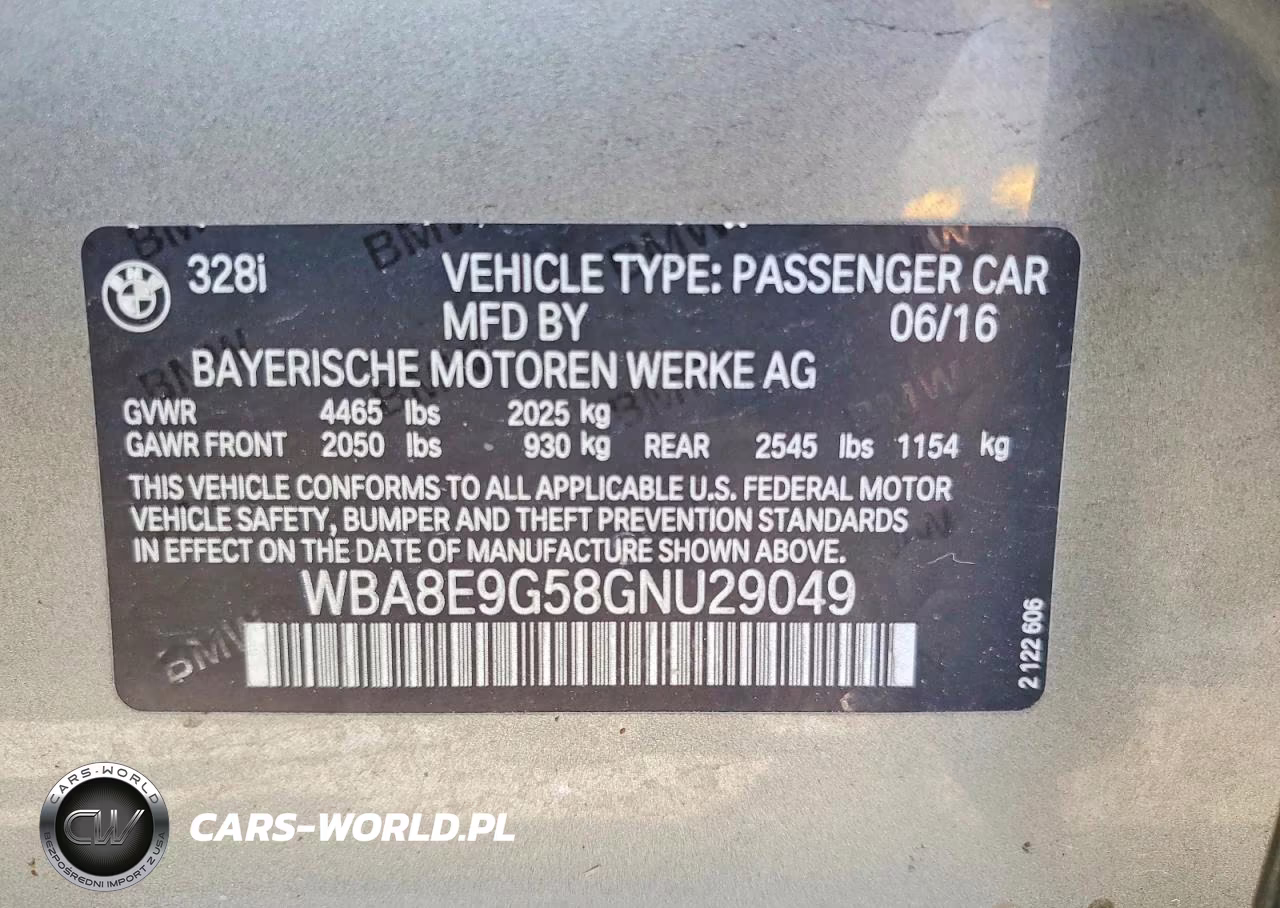 2016 BMW 328 I Sulev VIN:WBA8E9G58GNU29049 - 12