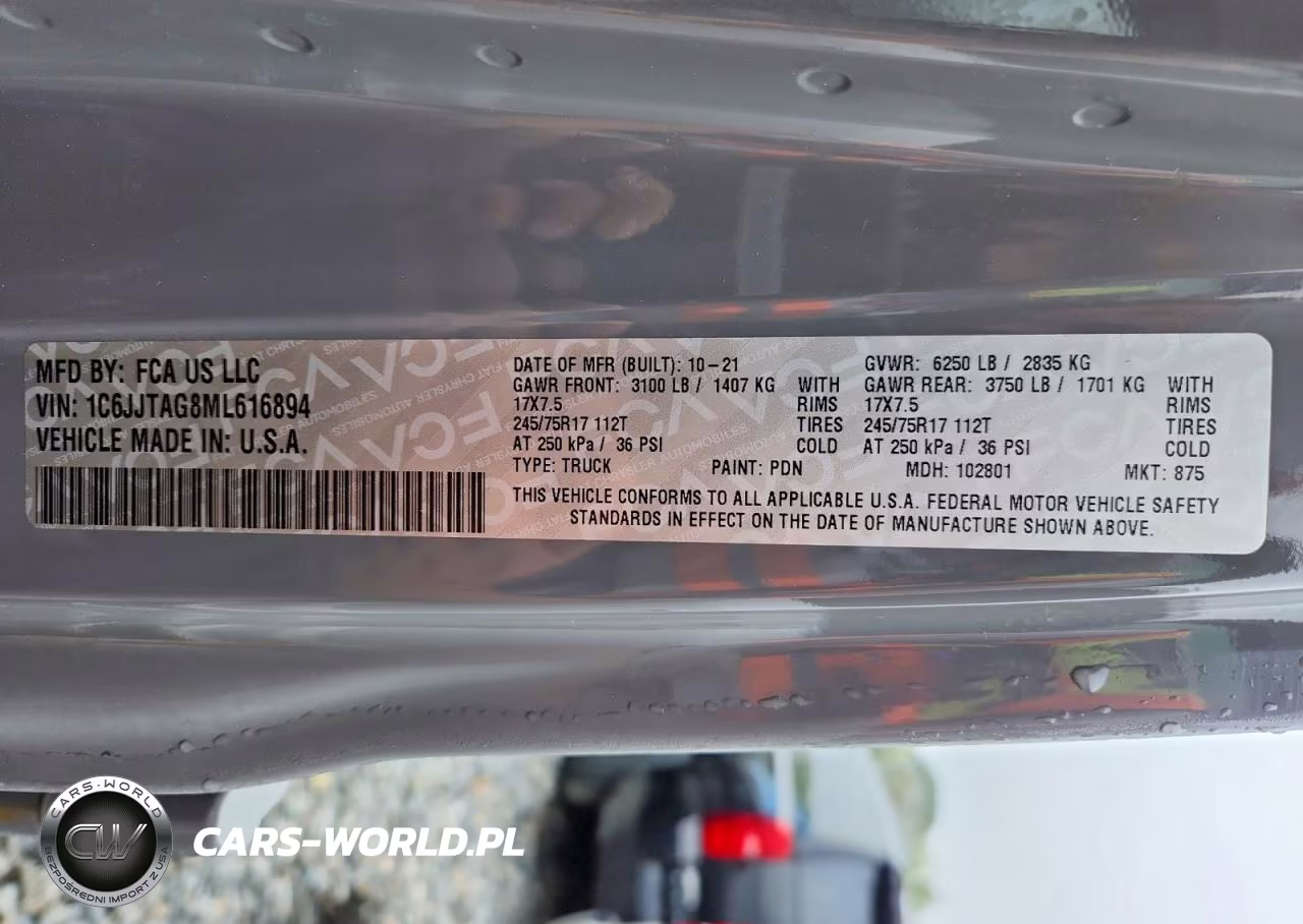 2021 Jeep Gladiator Sport VIN:1C6JJTAG8ML616894 - 12