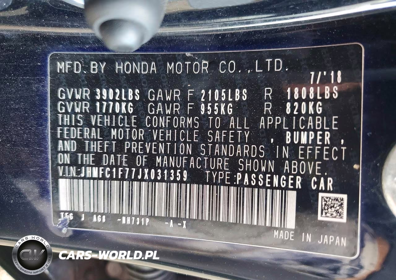 2018 Honda Civic Exl VIN:JHMFC1F77JX031359 - 13