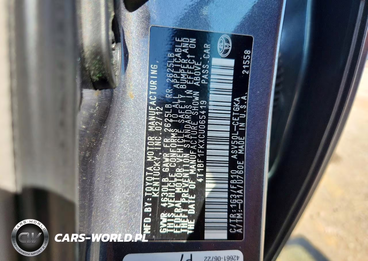 2012 Toyota Camry Xle VIN:4T1BF1FKXCU065419 - 12