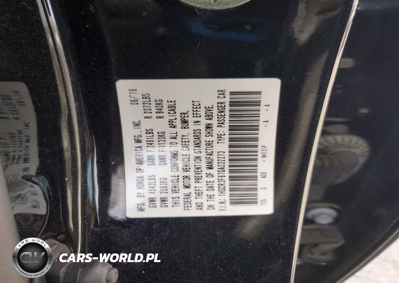 2016 Honda Accord Exl VIN:1HGCR3F87GA032273 - 12