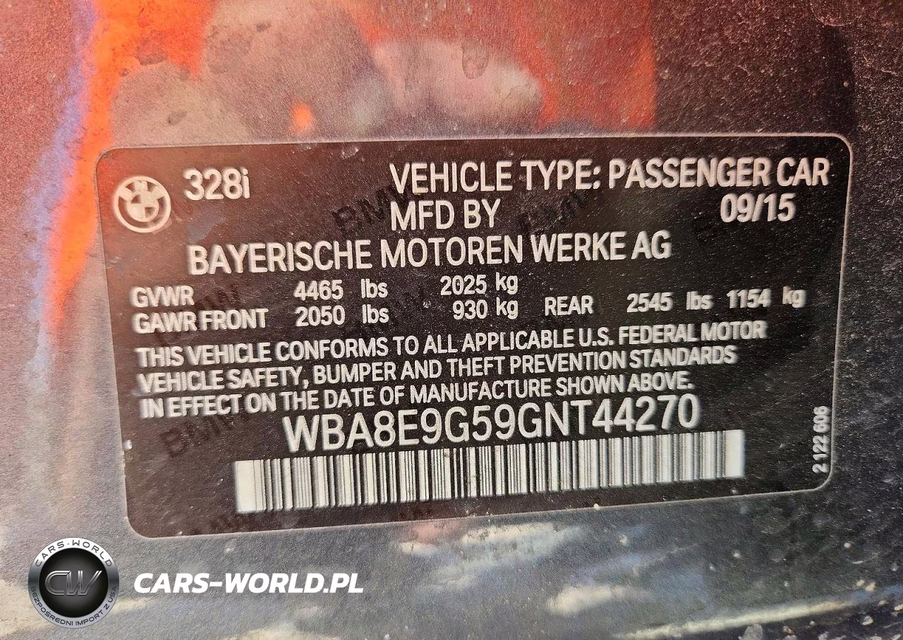 2016 BMW 328 I Sulev VIN:WBA8E9G59GNT44270 - 13