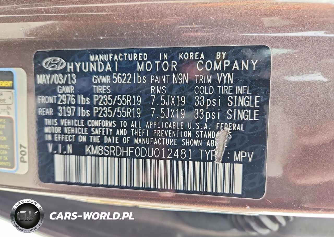 2013 Hyundai Santa Fe Limited VIN:KM8SRDHF0DU012481 - 13