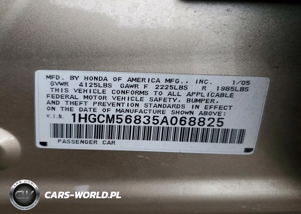 2005 Honda Accord Ex VIN:1HGCM56835A068825 - 12