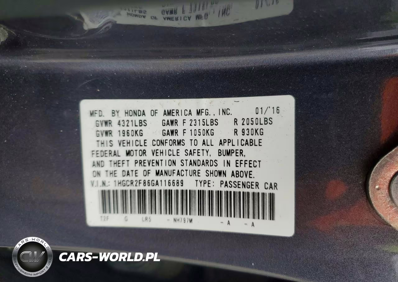 2016 Honda Accord Exl VIN:1HGCR2F86GA116689 - 12