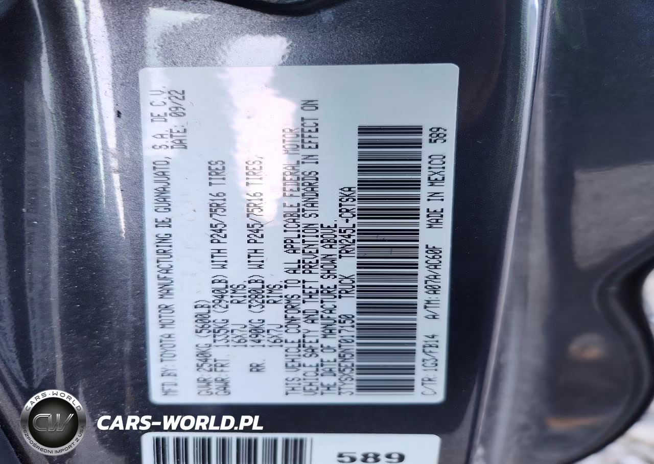 2022 Toyota Tacoma Sr VIN:3TYSX5EN5NT017150 - 12