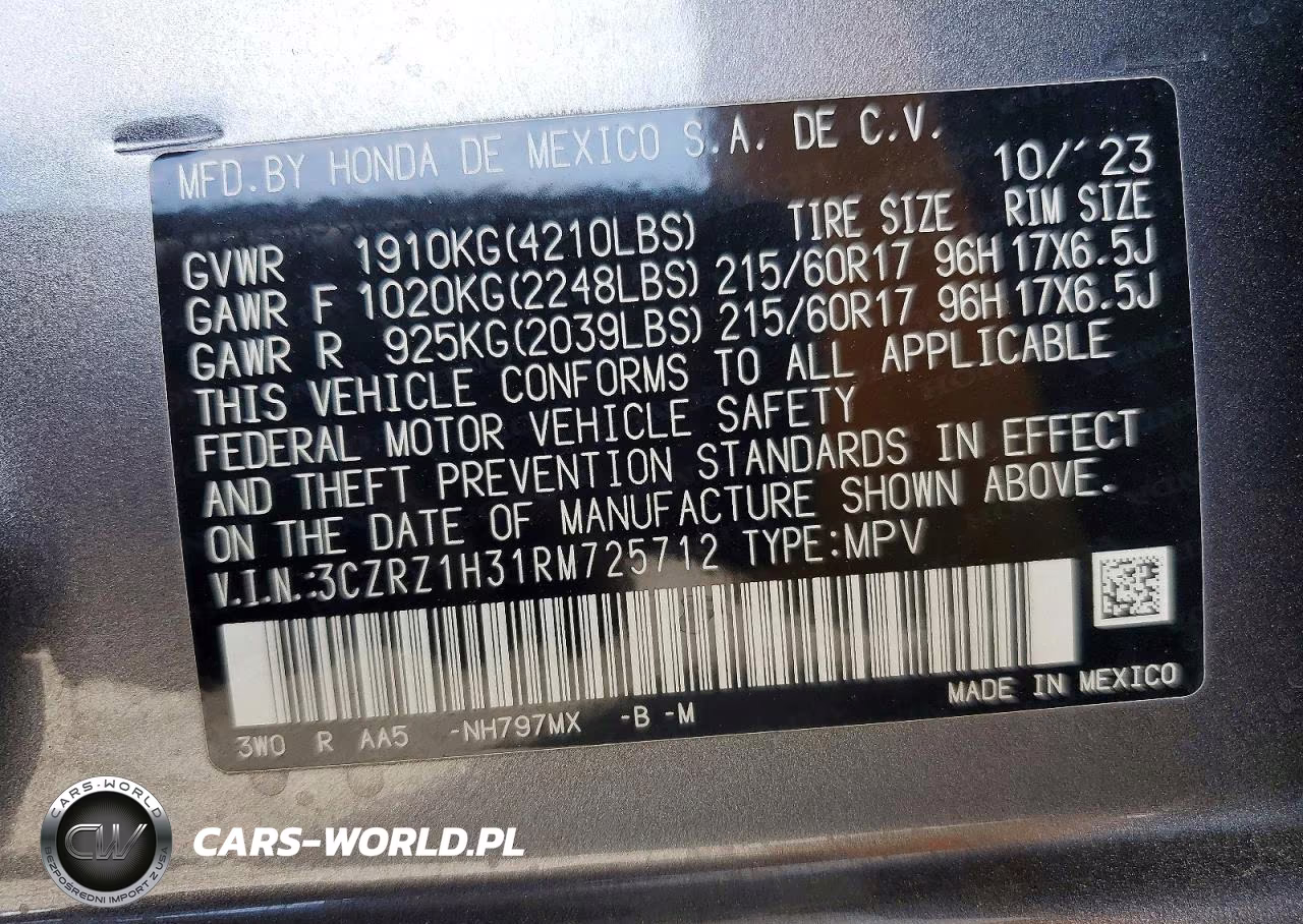 2024 Honda Hr-V Lx VIN:3CZRZ1H31RM725712 - 14