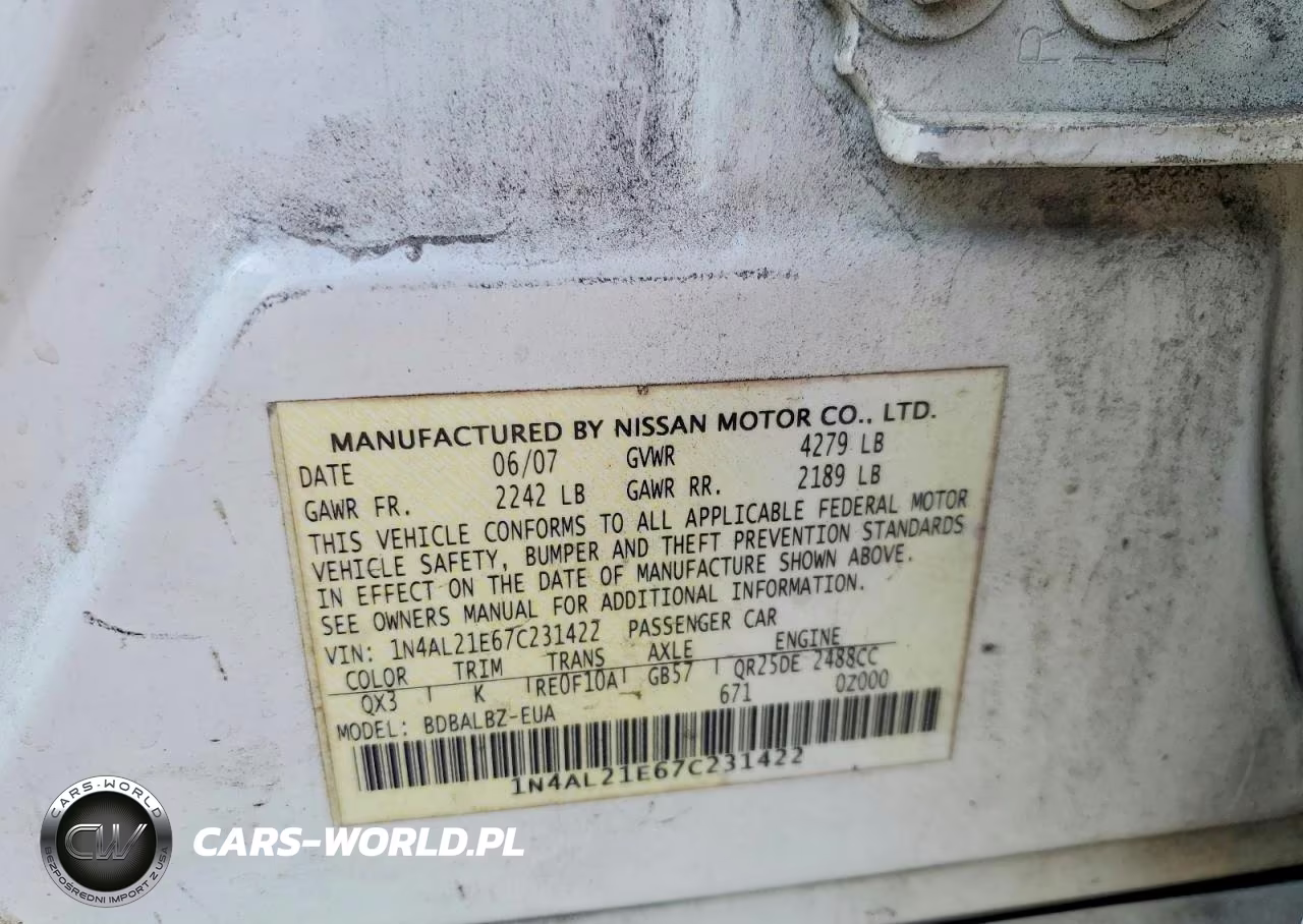 2007 Nissan Altima 2.5 VIN:1N4AL21E67C231422 - 12