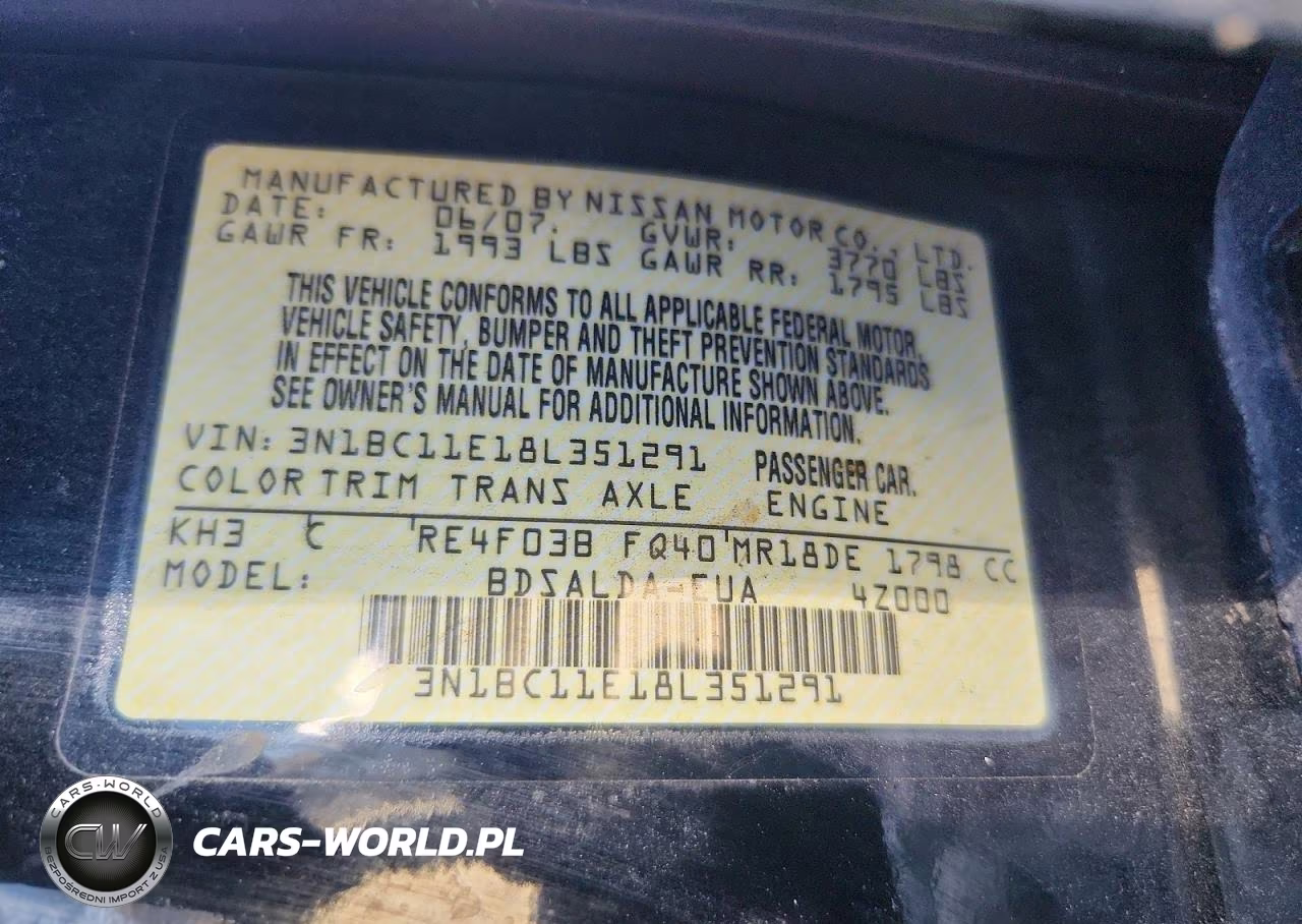 2008 Nissan Versa 1.8 S VIN:3N1BC11E18L351291 - 12
