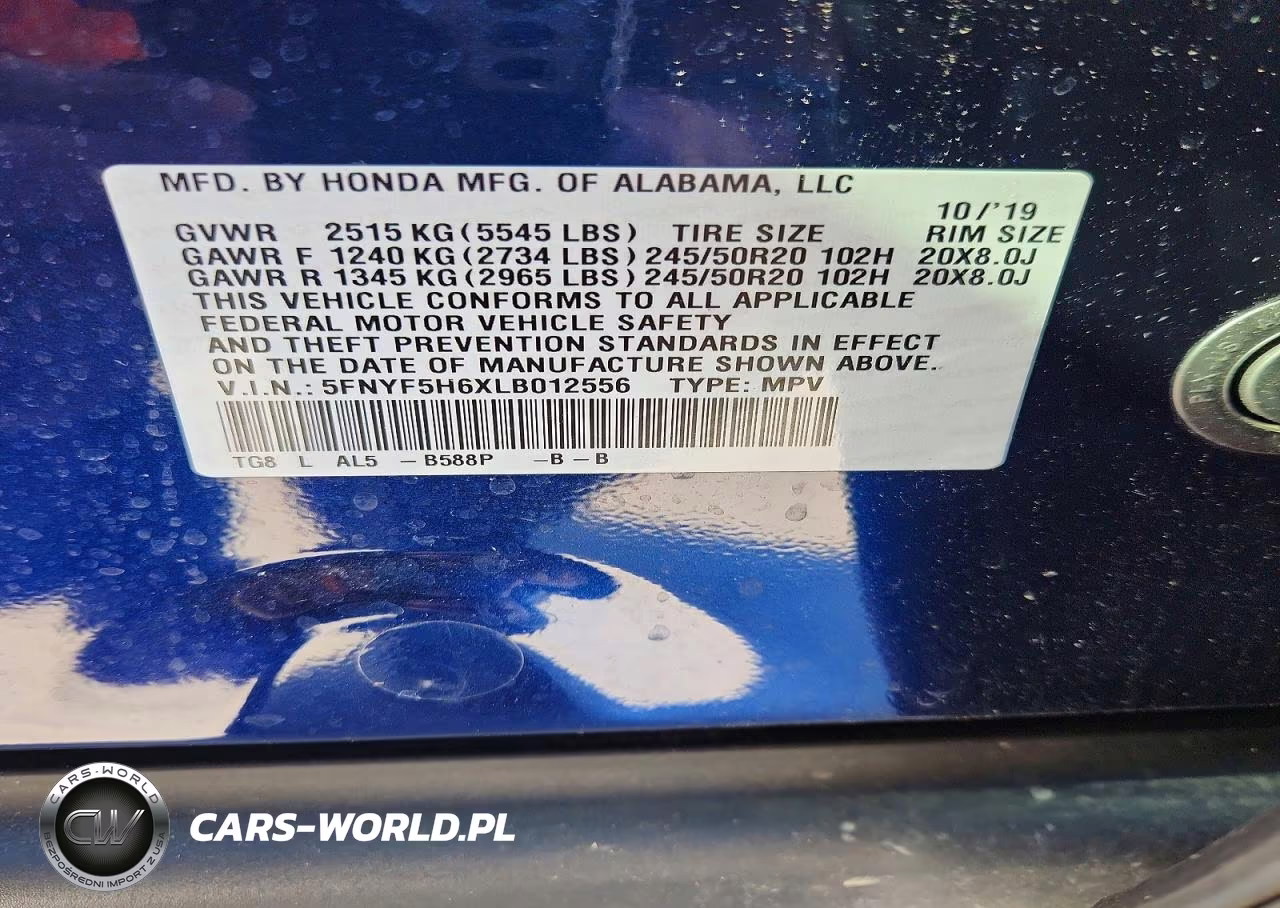 2020 Honda Pilot Touring VIN:5FNYF5H6XLB012556 - 14