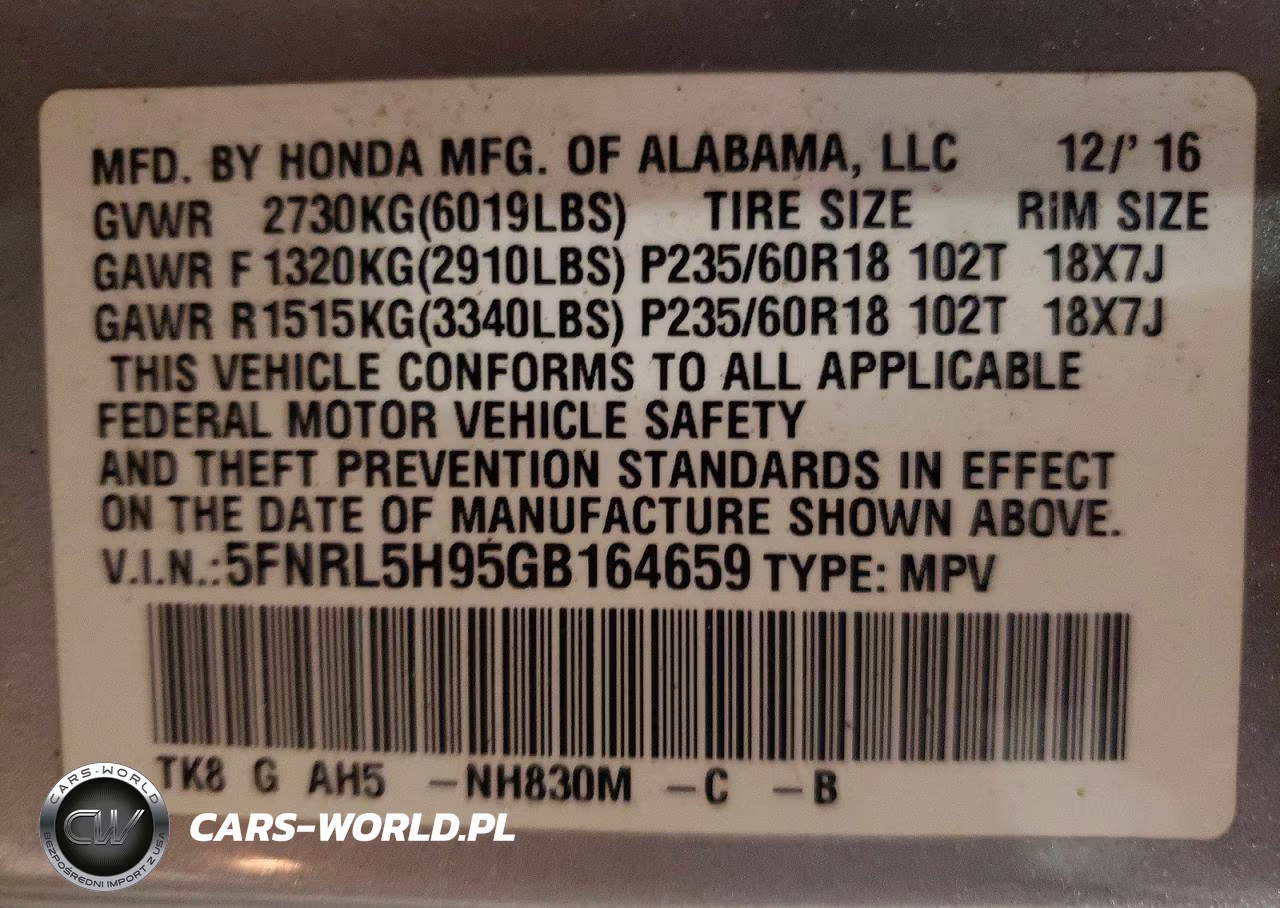 2016 Honda Odyssey Touring VIN:5FNRL5H95GB164659 - 13