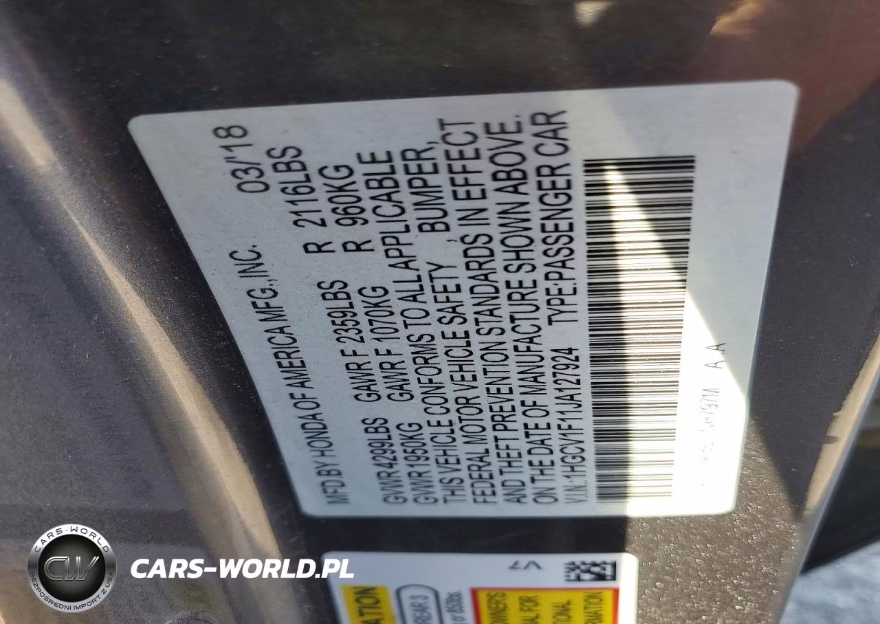 2018 Honda Accord Lx VIN:1HGCV1F11JA127924 - 12