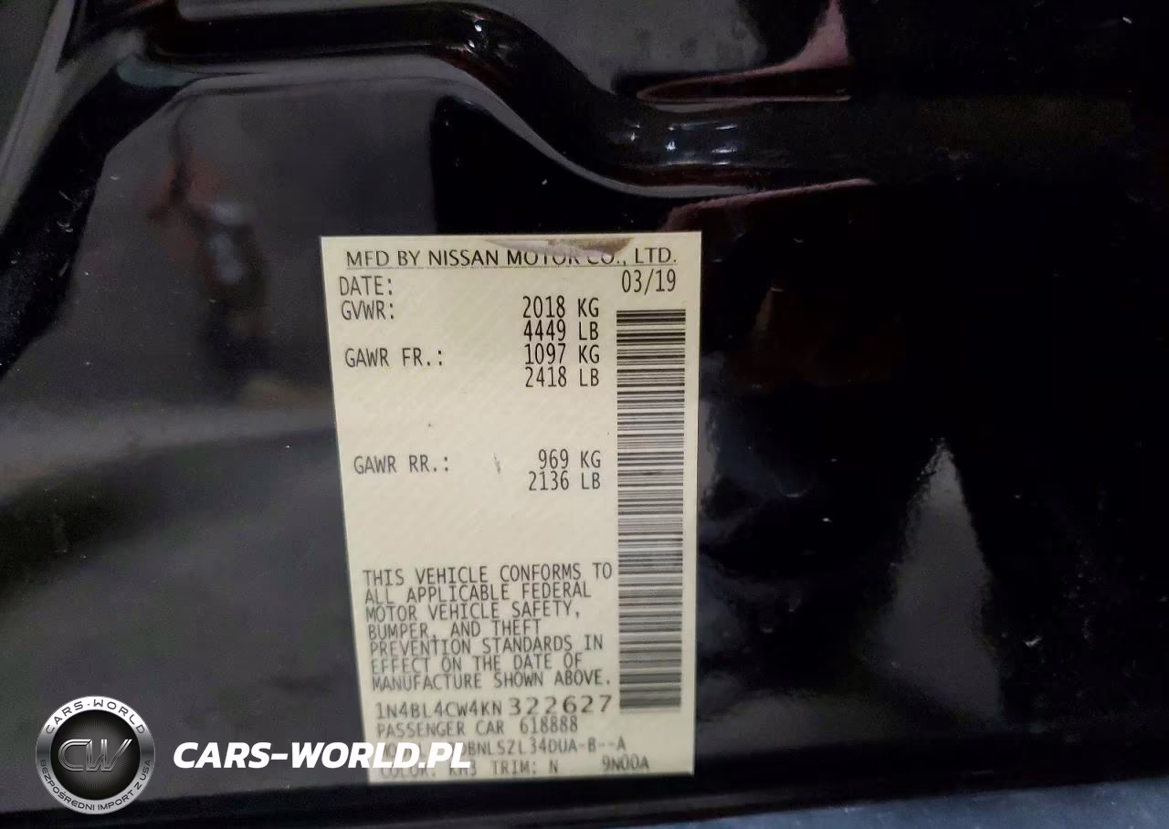 2019 Nissan Altima 2.5 Sr VIN:1N4BL4CW4KN322627 - 12