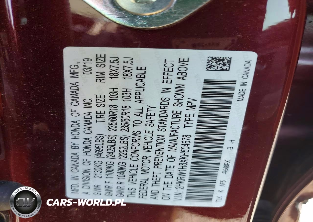 2019 Honda Cr-V Exl VIN:2HKRW1H8XKH504678 - 14