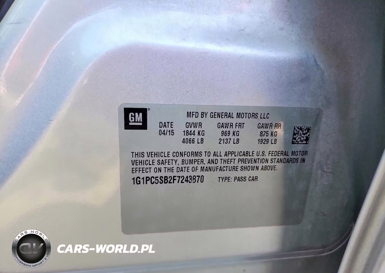 2015 Chevrolet Cruze Lt VIN:1G1PC5SB2F7243870 - 12