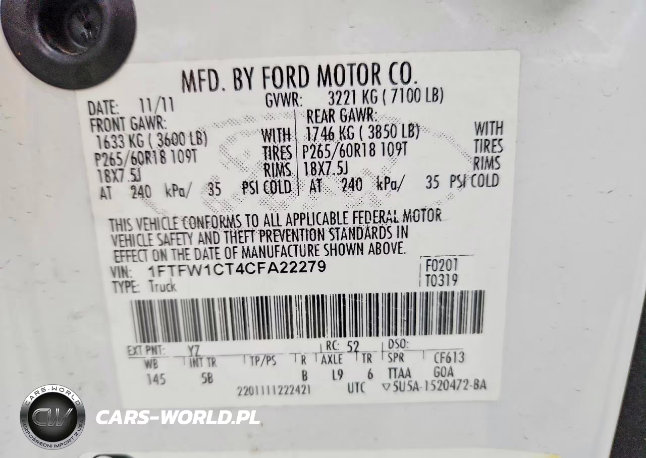 2012 Ford F150 Supercrew VIN:1FTFW1CT4CFA22279 - 12