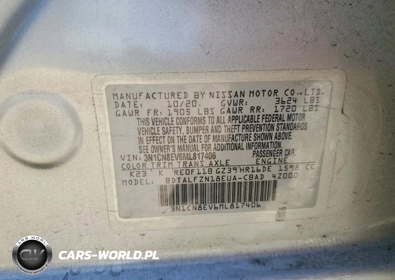 2021 Nissan Versa Sv VIN:3N1CN8EV6ML817406 - 12