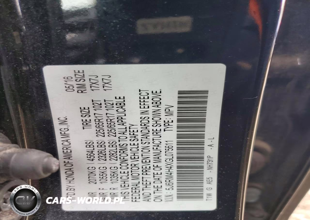 2016 Honda Cr-V Se VIN:5J6RM4H4XGL075611 - 14