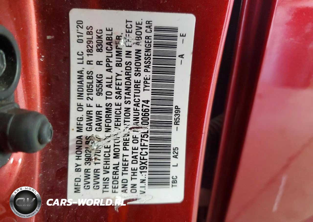 2020 Honda Civic Exl VIN:19XFC1F75LE006674 - 12