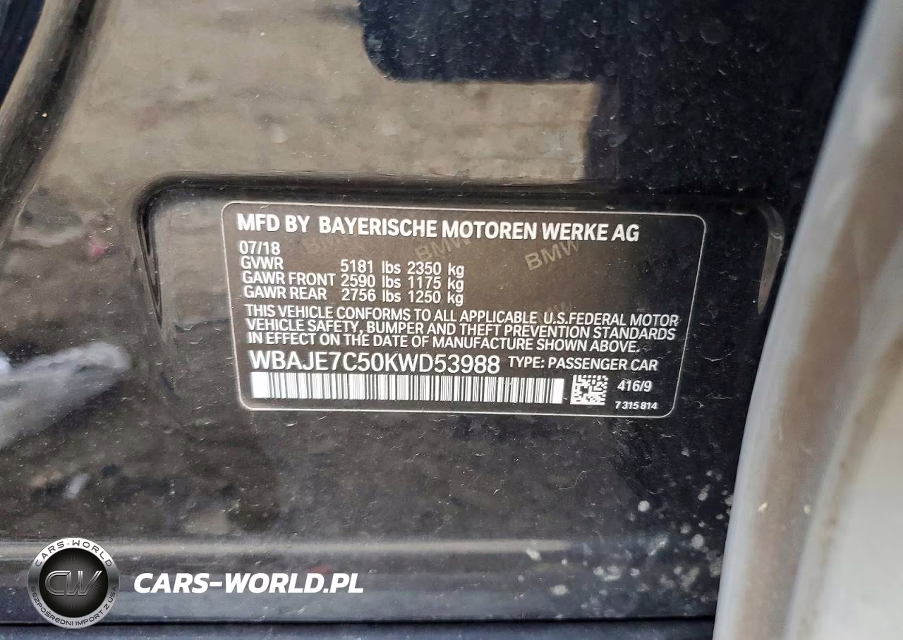 2019 BMW 540 Xi VIN:WBAJE7C50KWD53988 - 13