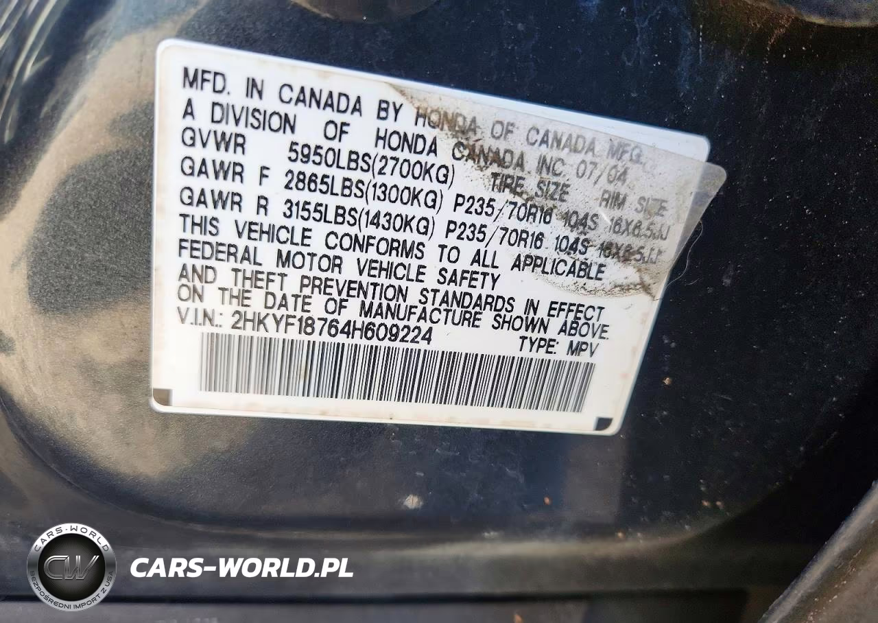 2004 Honda Pilot Ex VIN:2HKYF18764H609224 - 14