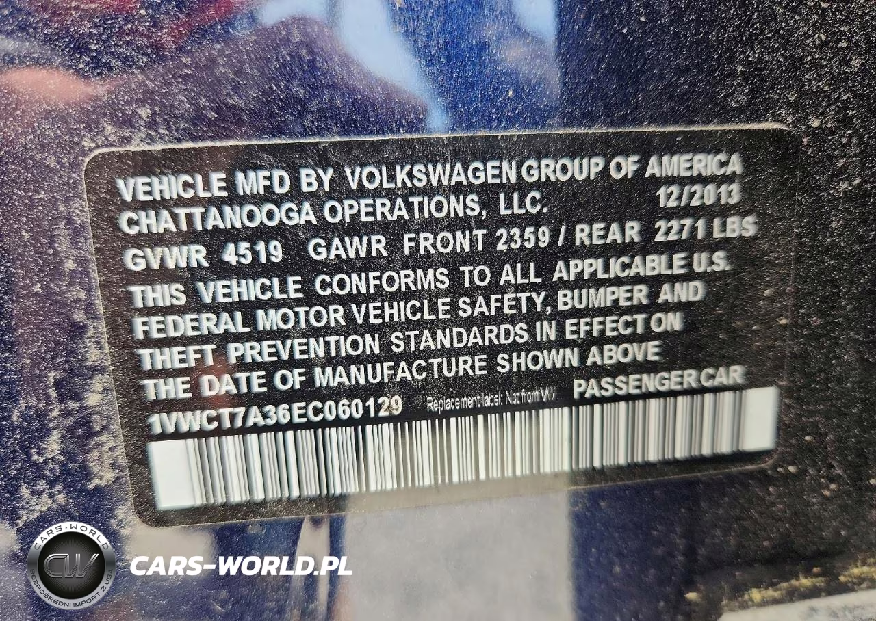 2014 Volkswagen Passat Sel VIN:1VWCT7A36EC060129 - 12