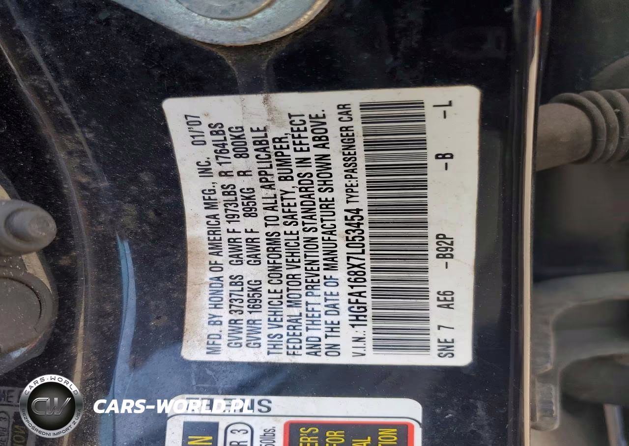 2007 Honda Civic Ex VIN:1HGFA168X7L053454 - 12