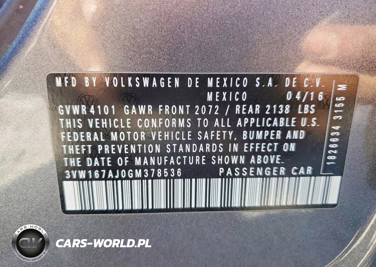 2016 Volkswagen Jetta S VIN:3VW167AJ0GM378536 - 12