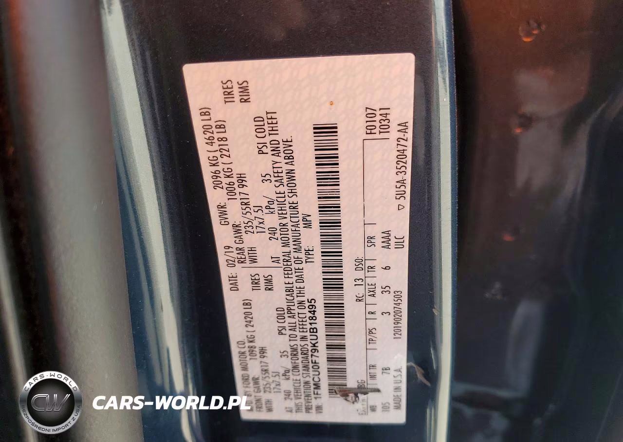 2019 Ford Escape S VIN:1FMCU0F79KUB18495 - 13
