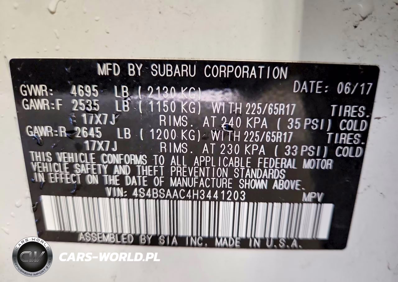 2017 Subaru Outback 2.5I VIN:4S4BSAAC4H3441203 - 14