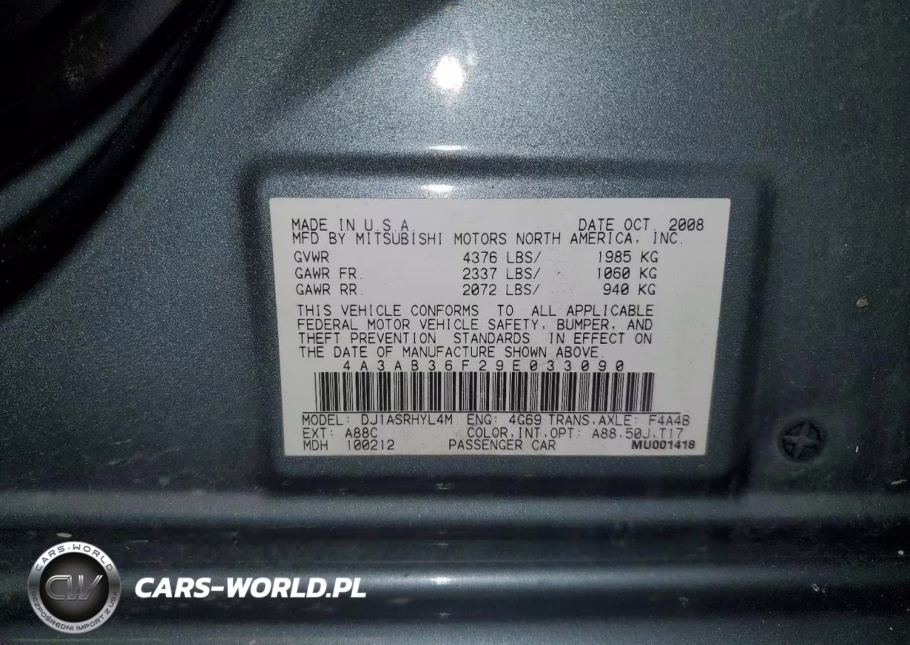 2009 Mitsubishi Galant Es VIN:4A3AB36F29E033090 - 12