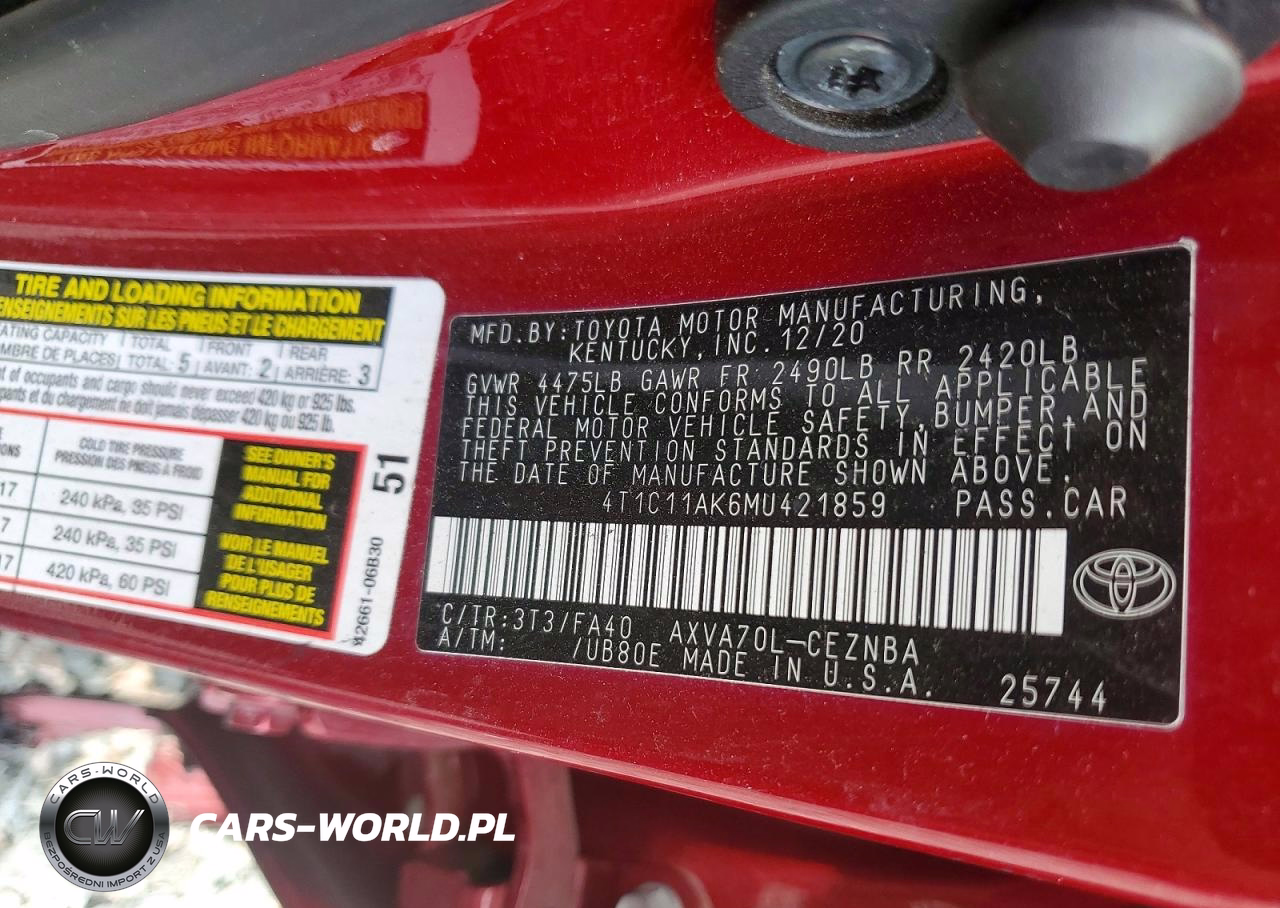 2021 Toyota Camry Le VIN:4T1C11AK6MU421859 - 12