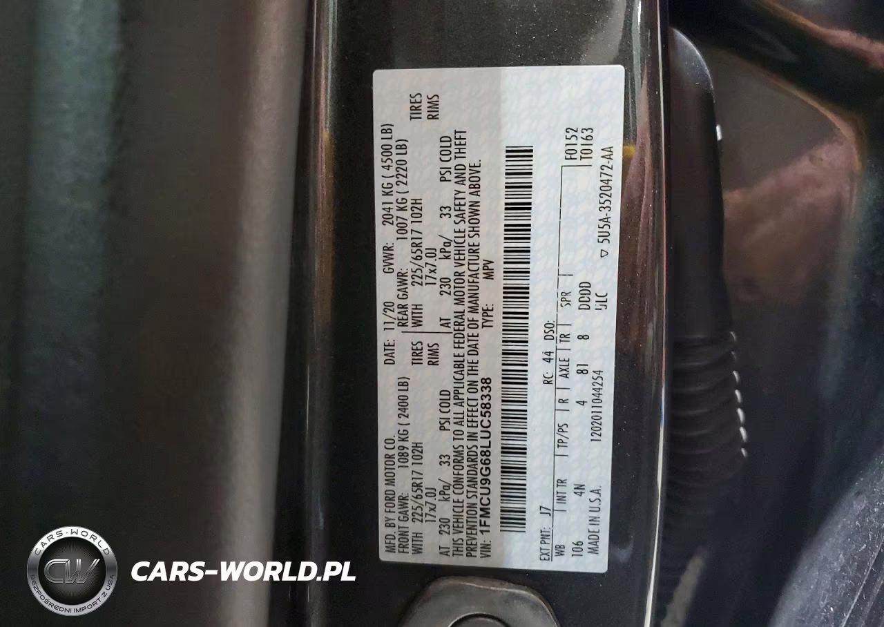 2020 Ford Escape Se VIN:1FMCU9G68LUC58338 - 13