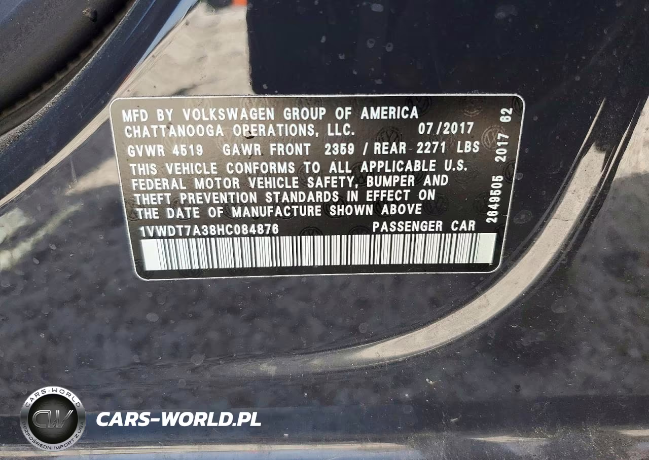 2017 Volkswagen Passat R-Line VIN:1VWDT7A38HC084876 - 12