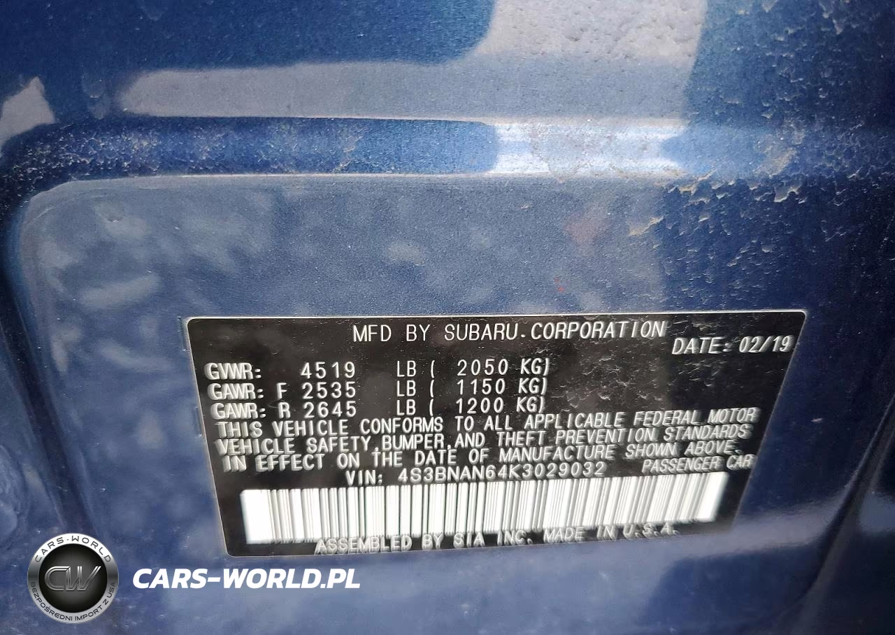2019 Subaru Legacy 2.5I Limited VIN:4S3BNAN64K3029032 - 12