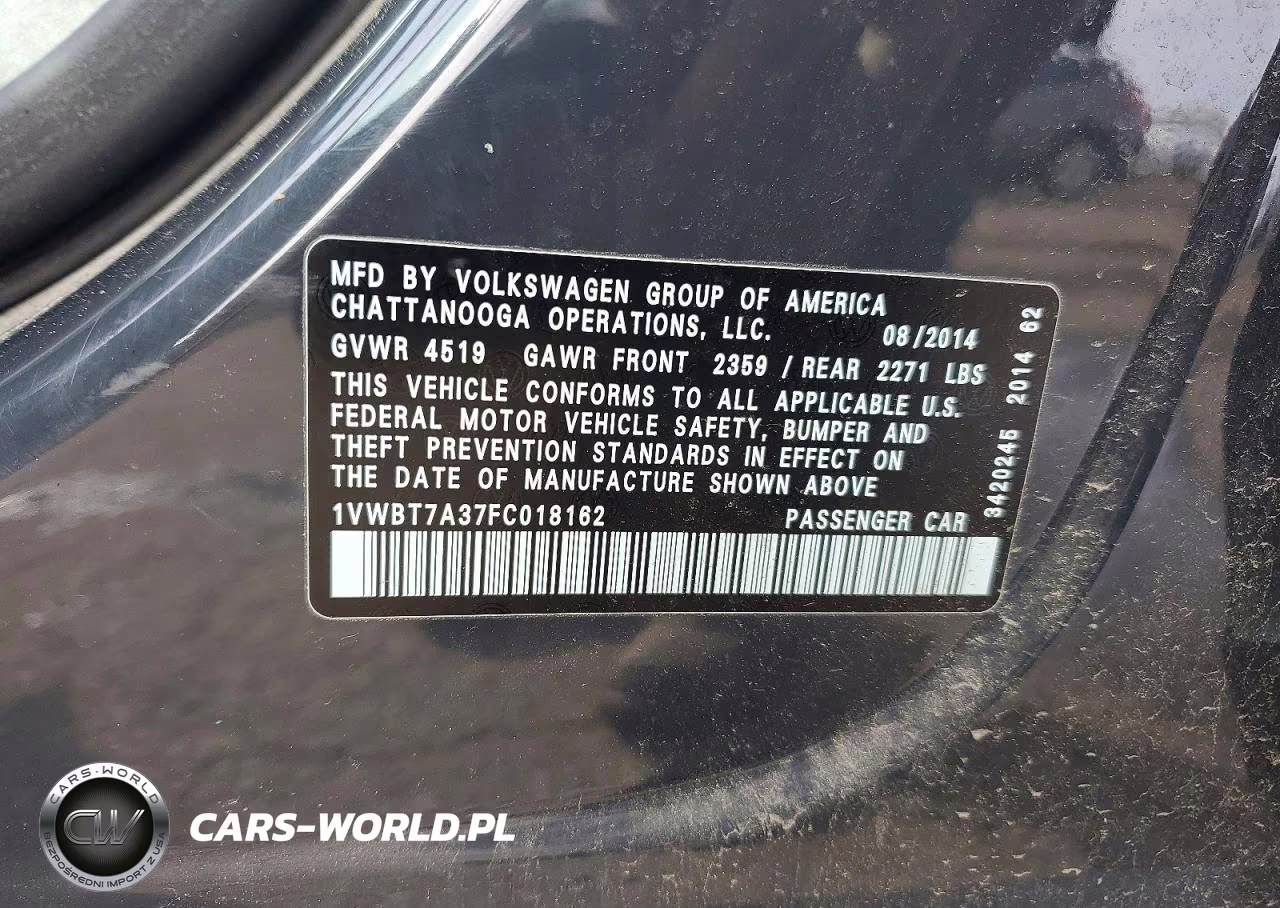 2015 Volkswagen Passat Se VIN:1VWBT7A37FC018162 - 12