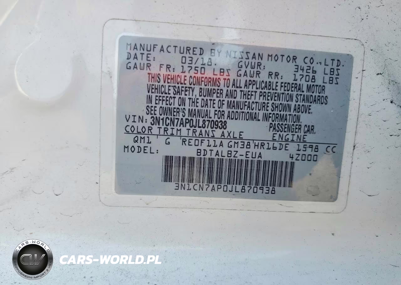 2018 Nissan Versa Sv VIN:3N1CN7AP0JL870938 - 13