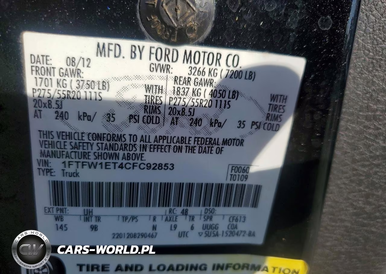 2012 Ford F150 Supercrew VIN:1FTFW1ET4CFC92853 - 12