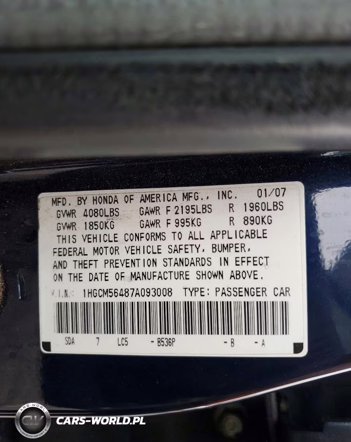 2007 Honda Accord Lx VIN:1HGCM56487A093008 - 12