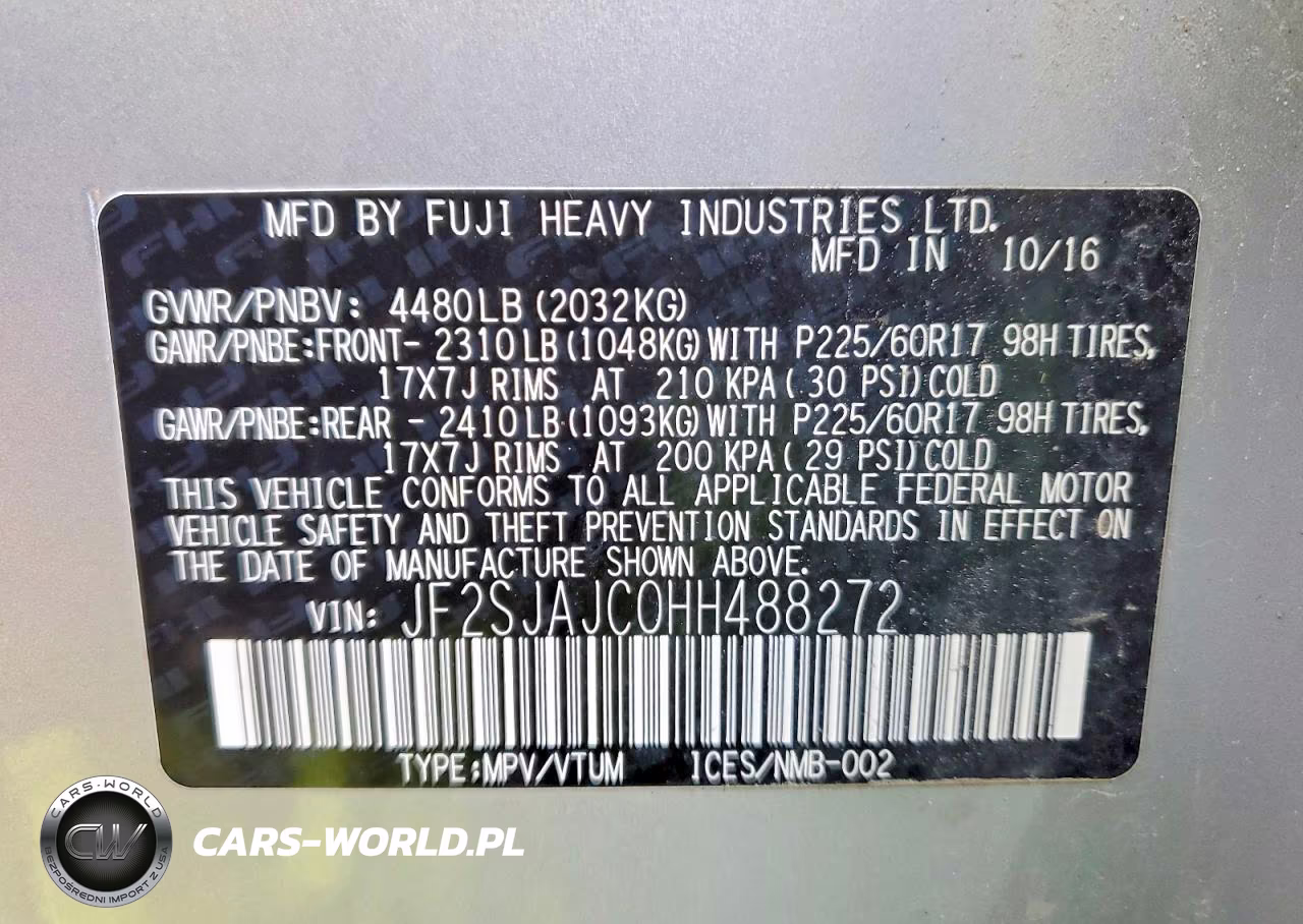 2017 Subaru Forester 2.5I Limited VIN:JF2SJAJC0HH488272 - 13