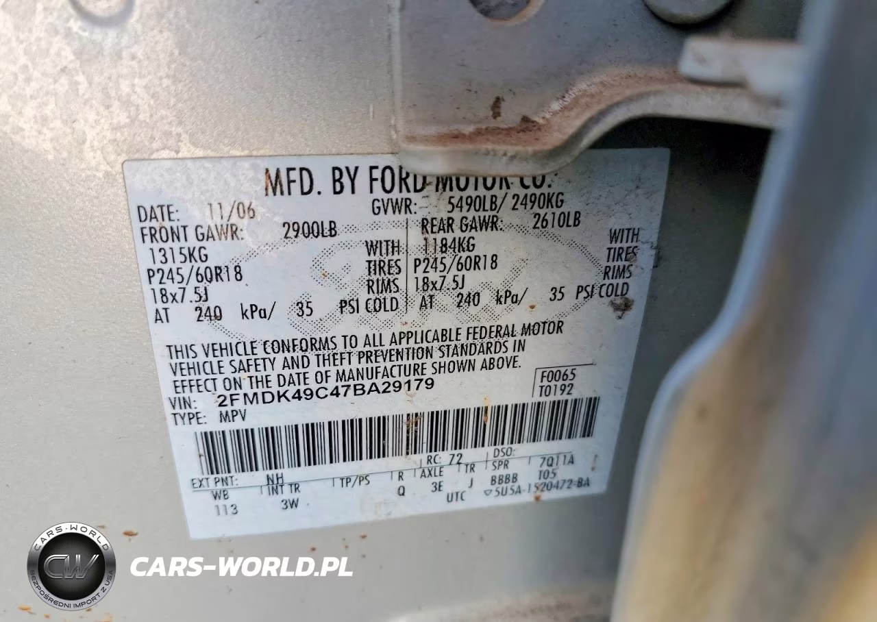 2007 Ford Edge Sel Plus VIN:2FMDK49C47BA29179 - 13