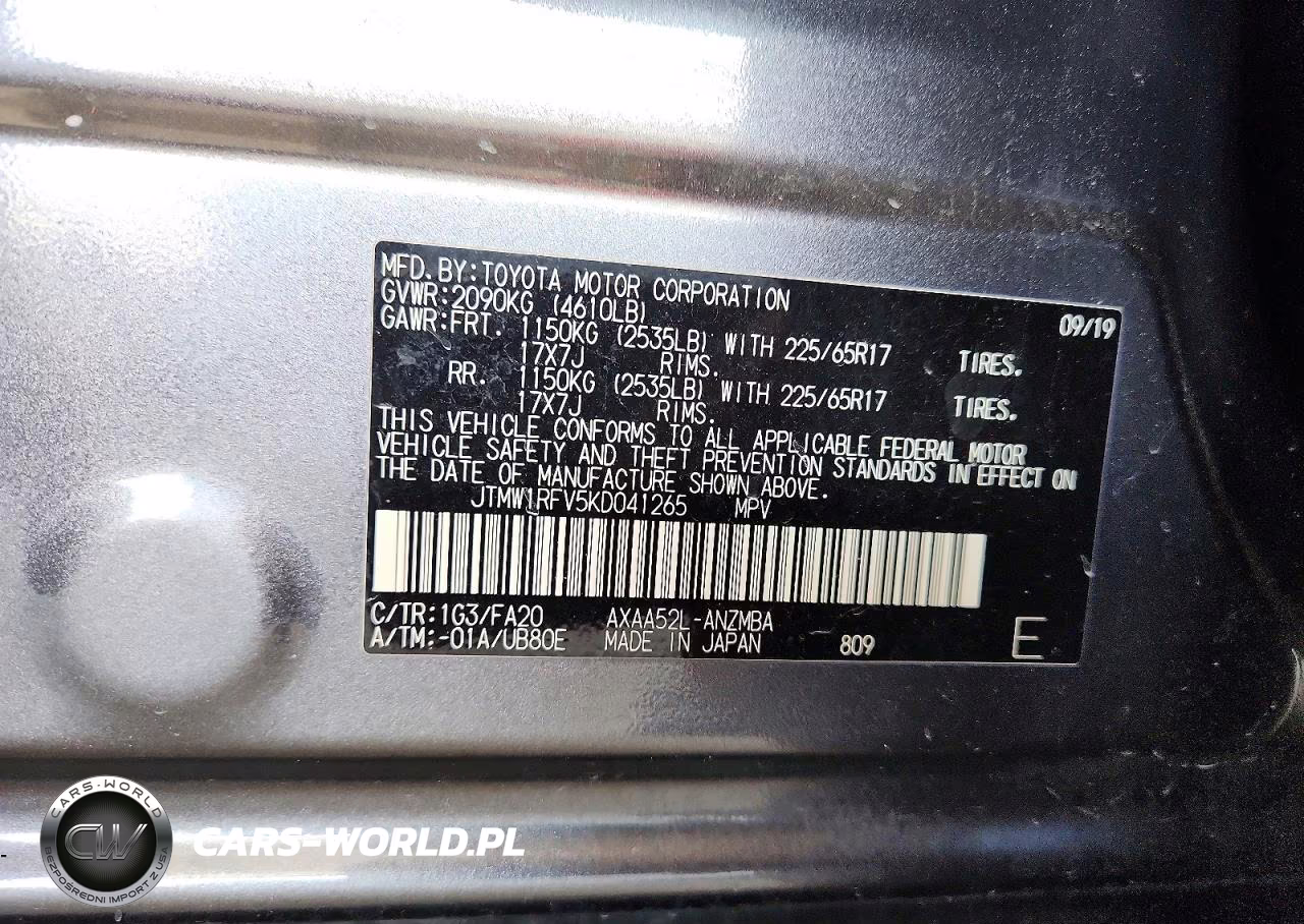 2019 Toyota Rav4 Xle VIN:JTMW1RFV5KD041265 - 13