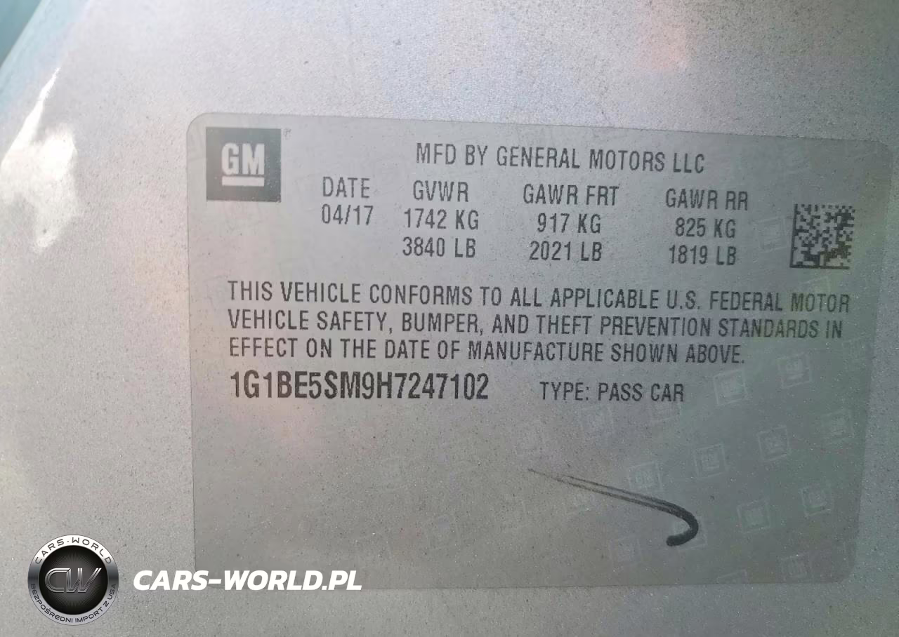2017 Chevrolet Cruze Lt VIN:1G1BE5SM9H7247102 - 13